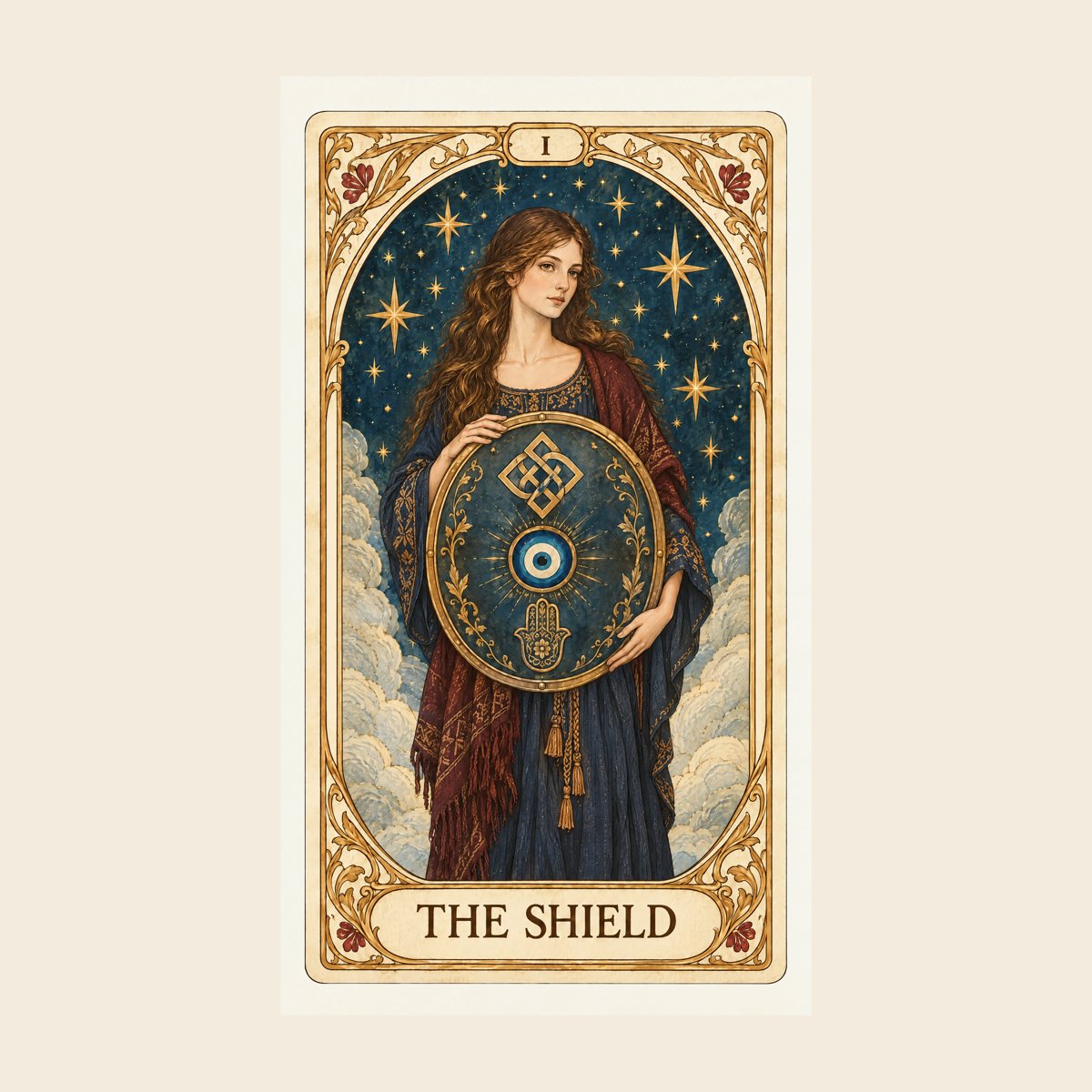 card I The Shield, full art, contained on paper ground