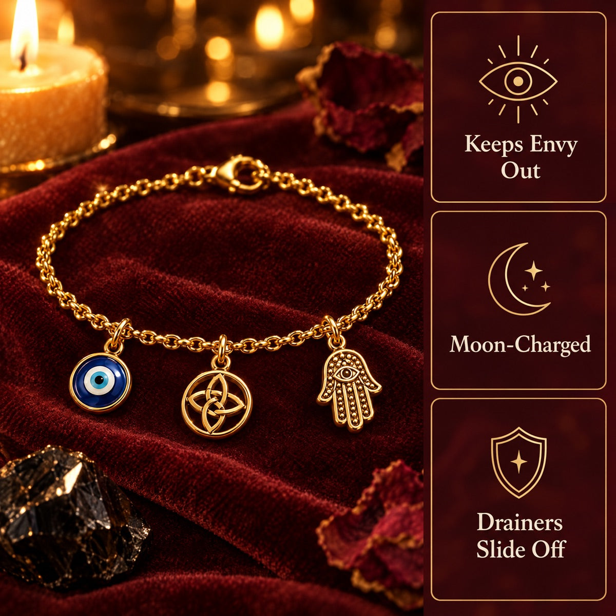 The Shield bracelet on burgundy velvet