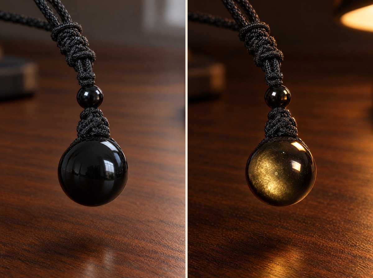 The sphere turned under a desk lamp, two frames of one move